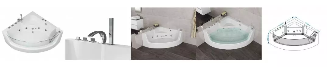 Гидромассажная ванна акриловая «Grossman» GR-13513-1 135/135 с каркасом с сифоном белая