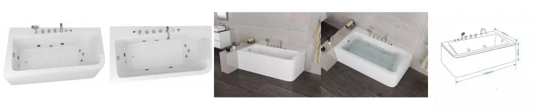 Гидромассажная ванна акриловая «Grossman» GR-17095-1R 170/95 с каркасом с сифоном белая правая