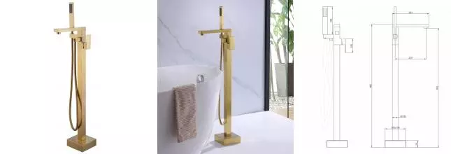 Напольный смеситель для ванны «Abber» Daheim AF8215G матовое золото