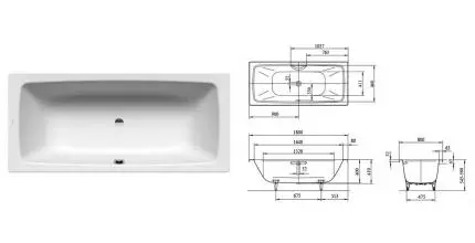 Ванна стальная «Kaldewei» Cayono Duo 725 180/80 antislip, easy-clean без опор без сифона белая