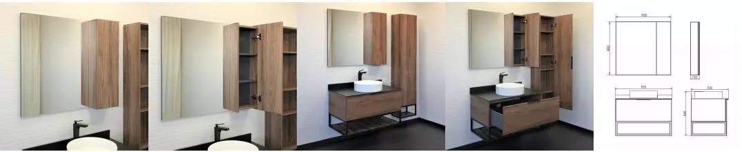 Зеркало с шкафчиком «Comforty» Порто 90 без света дуб тёмно-коричневый универсальное