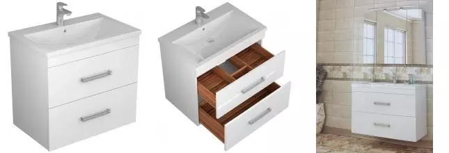 Мебель для ванной подвесная «Veneciana» Tenna 75 с 2 ящиками белый глянец
