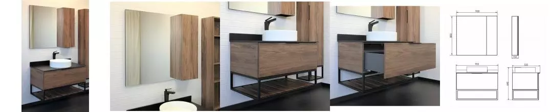 Мебель для ванной подвесная «Comforty» Порто 90 дуб тёмно-коричневый/чёрный муар