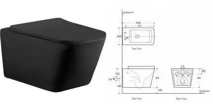 Подвесной унитаз безободковый «Aquanet» Tavr-W BW Rimless 287011 черный матовый с сиденьем дюропласт с микролифтом чёрное