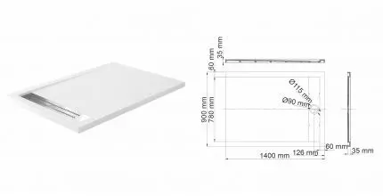 Душевой поддон «WasserKRAFT» Mindel 85T36 140/90 низкий из литьевого мрамора прямоугольный белый матовый