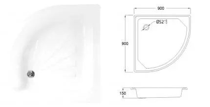 Душевой поддон «Loranto»  LG900C 90/90 средний четверть круга белый без сифона