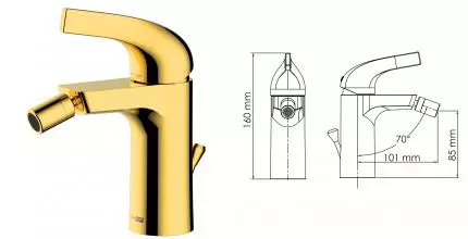 Смеситель для биде «WasserKRAFT» Sauer 7106 с донным клапаном золото