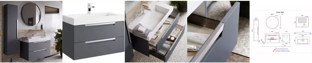 Мебель для ванной подвесная «Aqwella» Cube 90 серая