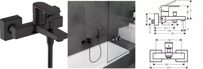 Смеситель для ванны «Hansgrohe» Vernis Shape 71450670 чёрный матовый