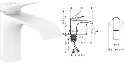 Смеситель для раковины «Hansgrohe» Vivenis 75012700 белый матовый