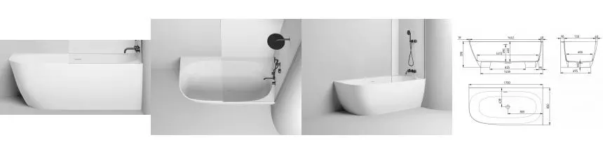 Ванна из литьевого мрамора «Salini» Sofia Corner 170/85 S-sense с сифоном белая глянцевая правая