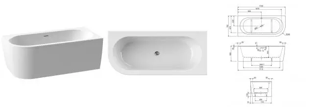 Ванна акриловая «Cezares» Slim Corner 180/80 с ножками с сифоном белая правая