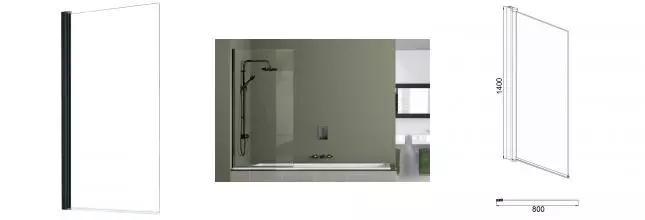 Шторка на ванну стеклянная «Azario» Merrit AZ-NF6211-1 80/140 прозрачная/чёрная универсальная