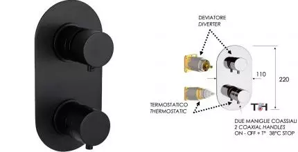 Внешняя часть смесителя «Remer» Minimal Thermo NT92KBCFP шлифованный чёрный хром