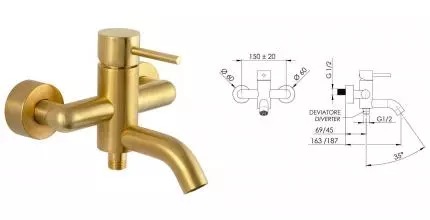 Смеситель для ванны «Remer» X-Style X05BG брашированное золото