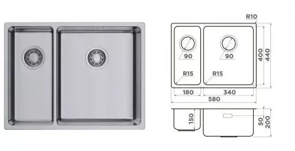 Мойка для кухни «Omoikiri» Tadzava 58-2-U/I-IN-R Ultra 15 58/44 нержавеющая сталь нержавеющая сталь правая