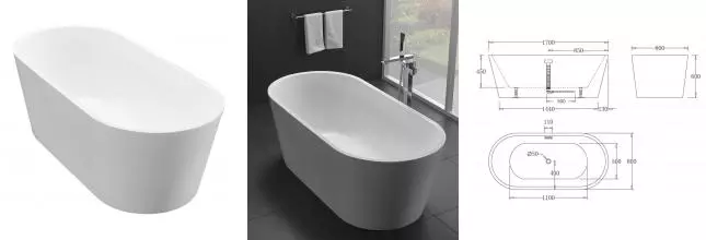 Ванна акриловая «Belbagno» BB71-1700-Bianco 170/80 с белым сливом с ножками с сифоном белая