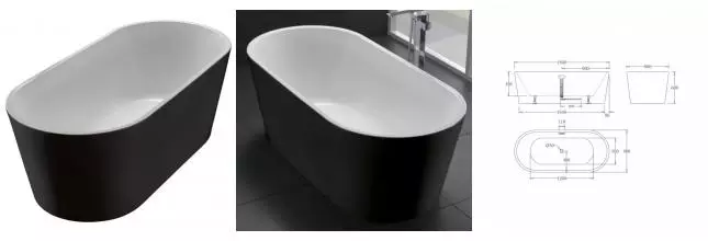 Ванна акриловая «Belbagno» BB71-1800-NERO-W0 180/80 без перелива с ножками белая/чёрная