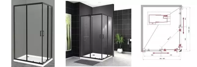 Душевой угол-ограждение «Belbagno» UNO-195-AH-2-120/90-C-NERO 120/90 прозрачный/чёрный прямоугольный без поддона универсальный