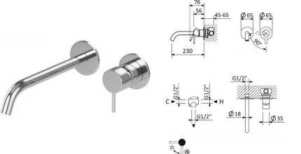 Смеситель для раковины «Cezares» LEAF-BLI2-L-01-W0 хром