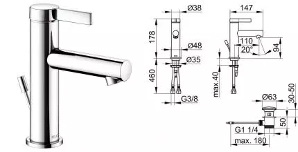 Смеситель для раковины «Keuco» Ixmo Pure 59502011000 с донным клапаном хром