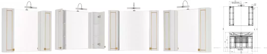 Зеркальный шкаф «Aquanet» Честер 105 без света белый с патиной золото