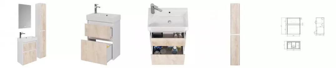 Мебель для ванной подвесная «Dreja» Slim 55 дуб кантри/белый глянец
