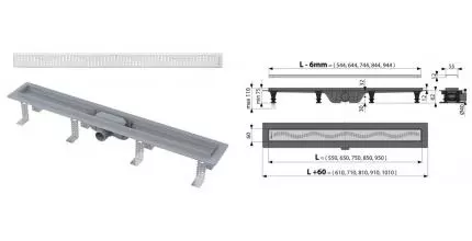 Душевой лоток «AlcaPlast»  AG100101650 боковой выпуск хром 