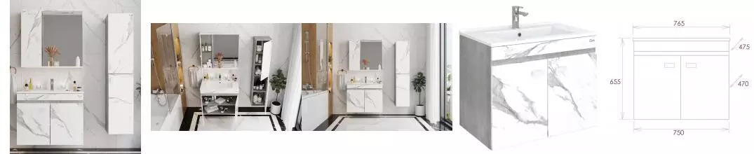 Мебель для ванной подвесная «Onika» Марбл 75.02 мрамор/камень бетонный