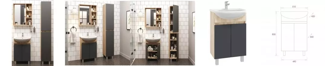 Мебель для ванной «Onika» Милтон 50 серая/дуб сонома