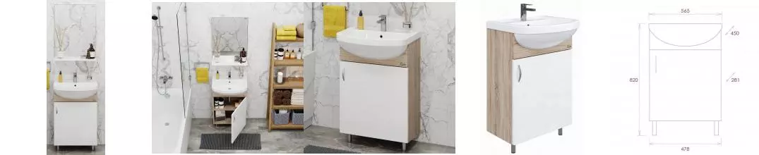 Мебель для ванной «Onika» Эко 52.10 белая/дуб сонома