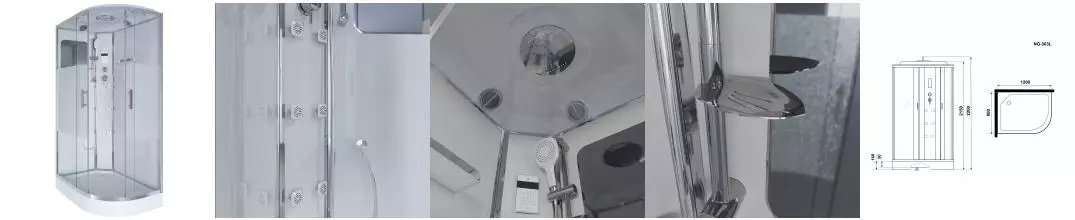 Душевая кабина «Niagara» NG-303-01L 120/80 низкий поддон прозрачная с матовой полосой/белая с гидромассажем с электрикой левая