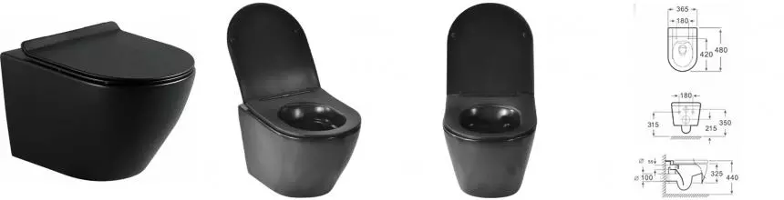 Подвесной унитаз безободковый «Selena» Circulo C001NM черный матовый с сиденьем дюропласт с микролифтом чёрное