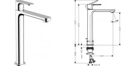 Смеситель для раковины «Hansgrohe» Rebris S 72580000 с донным клапаном хром