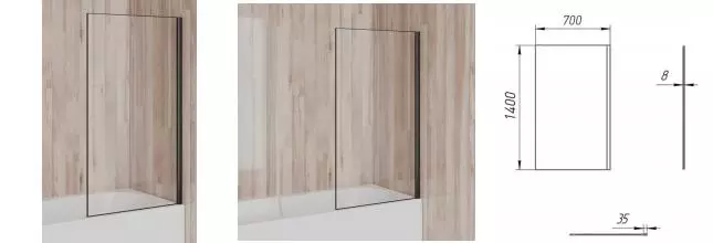 Шторка на ванну стеклянная «Paini» ScreenWT70C 70/140 прозрачная/чёрная универсальная