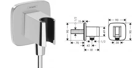 Подключение для душевого шланга «Hansgrohe» FixFit Q 26887000 с держателем для лейки хром