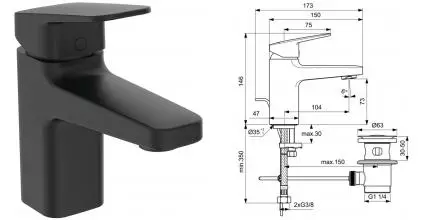 Смеситель для раковины «Ideal Standard» Ceraplan BD214XG с донным клапаном чёрный матовый