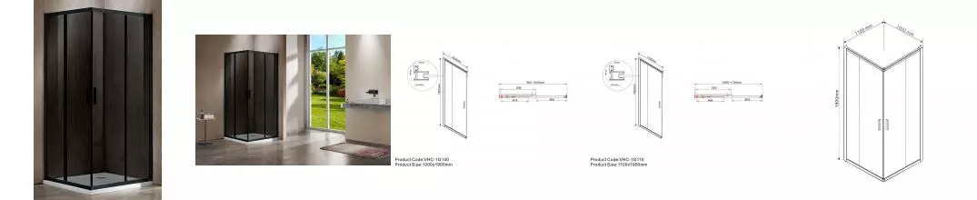 Душевой угол-ограждение «Vincea» Garda VSS-1G1011CGB 110/100 тонированный/чёрный прямоугольный без поддона универсальный