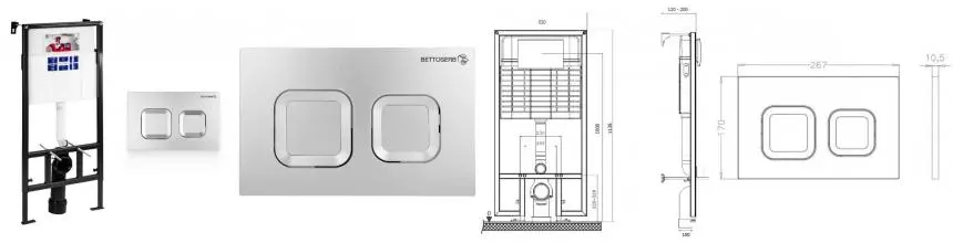 Инсталляция для унитаза с кнопкой «Bettoserb» Sava Fix Slim SET40006472 клавиша смыва хром матовый