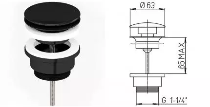 Донный клапан для раковины «Paini» 53PZ945ETSR с механизмом Клик-Клак черный матовый