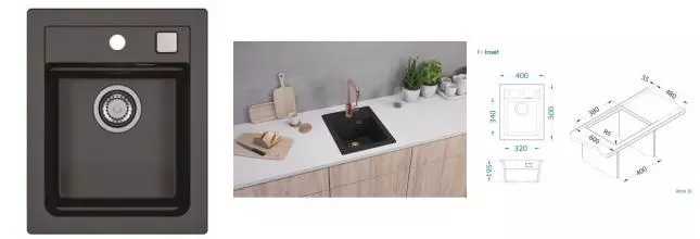 Мойка для кухни «Alveus» Granital Atrox 10 40/50 искусственный камень carbon