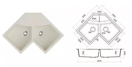 Мойка для кухни угловая «Omoikiri» Sumi 102/83 83C-WH 4997174 искусственный камень белая