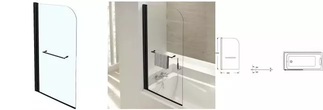 Шторка на ванну стеклянная «Jacob Delafon» Odeon Up 80/145 прозрачная/чёрная универсальная