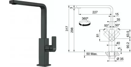 Смеситель для кухонной мойки «Franke» Mythos Swivel 115.0550.441 чёрный матовый