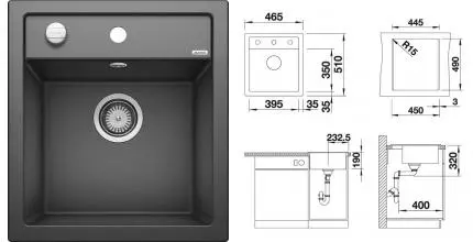 Мойка для кухни «Blanco» Dalago 45 46/51 искусственный камень антрацит