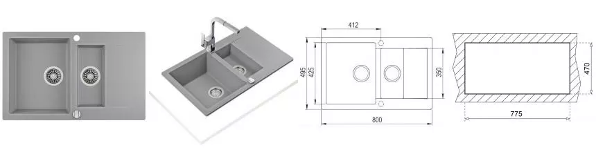 Мойка для кухни «Teka» Clivo 60 B-TQ 80/50 искусственный камень графит металлик универсальная