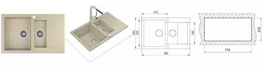 Мойка для кухни «Teka» Clivo 60 B-TQ 80/50 искусственный камень топаз металлик универсальная