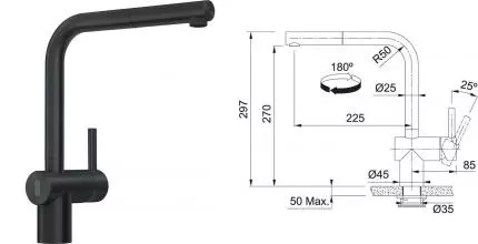 Смеситель для кухонной мойки «Franke» Atlas Neo Sensor pull-out 115.0625.527 с выдвижным изливом чёрный матовый