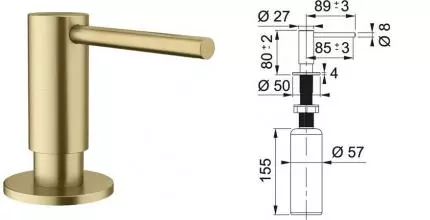 Встраиваемый дозатор для моющего средства «Franke» Atlas 112.0681.200 на кухонную мойку золото