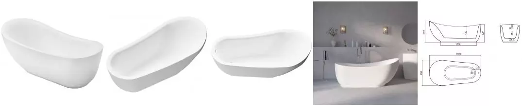 Ванна акриловая «Grossman» GR-2303M Style 180/89 с сифоном белая матовая
